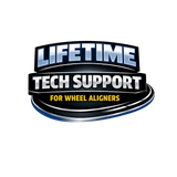 Logo with 'Lifetime Tech Support for Wheel Aligners' text on a white background