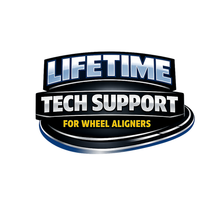 Logo with 'Lifetime Tech Support for Wheel Aligners' text on a white background
