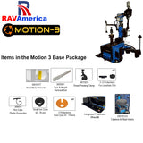 RAV America Motion-3 tire equipment package with tools and components on a white background