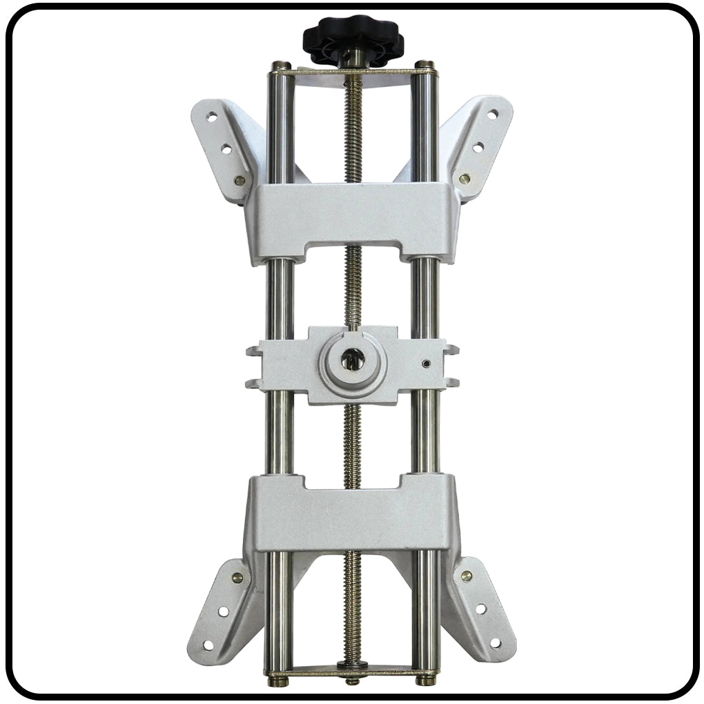 Mechanical component with metal rods and joints on a white background